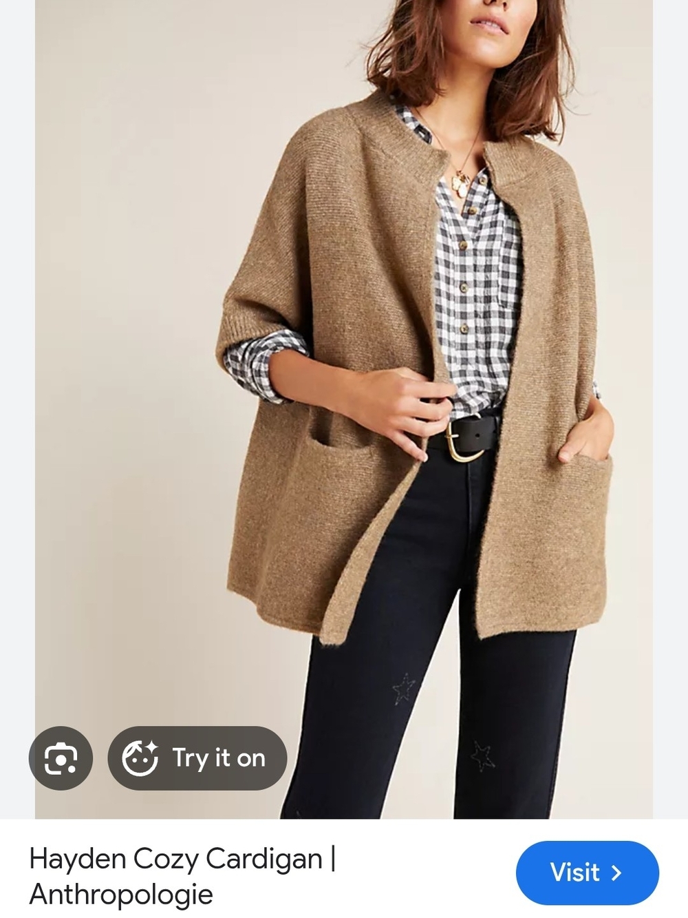 Anthropologie Hayden Cozy Open-Front Cardigan in Camel Brown Wool Blend One Size